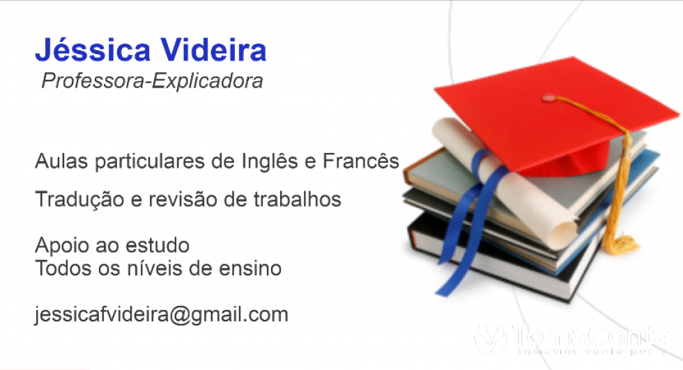 Professora de Inglês e Francês, disponível para dar aulas/explicações individuais de Inglês, Francês e Português, assim como para elaborar traduções.