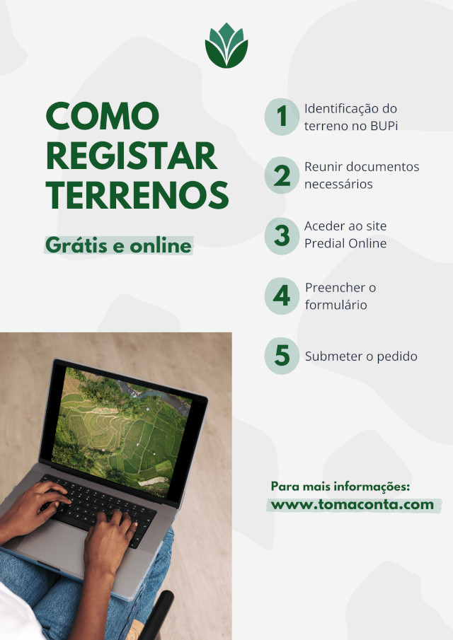 Infográfico sobre como registar terrenos em 5 passos.