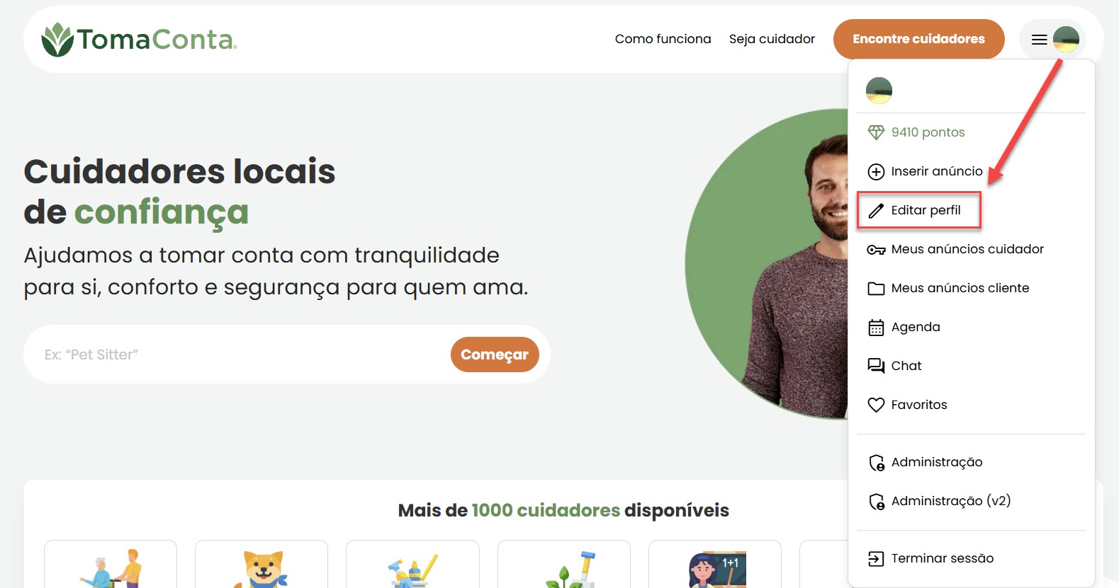 opção de editar perfil
