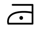 símbolo etiqueta da roupa engomar a temperatura mínima (ferro com um ponto no meio)
