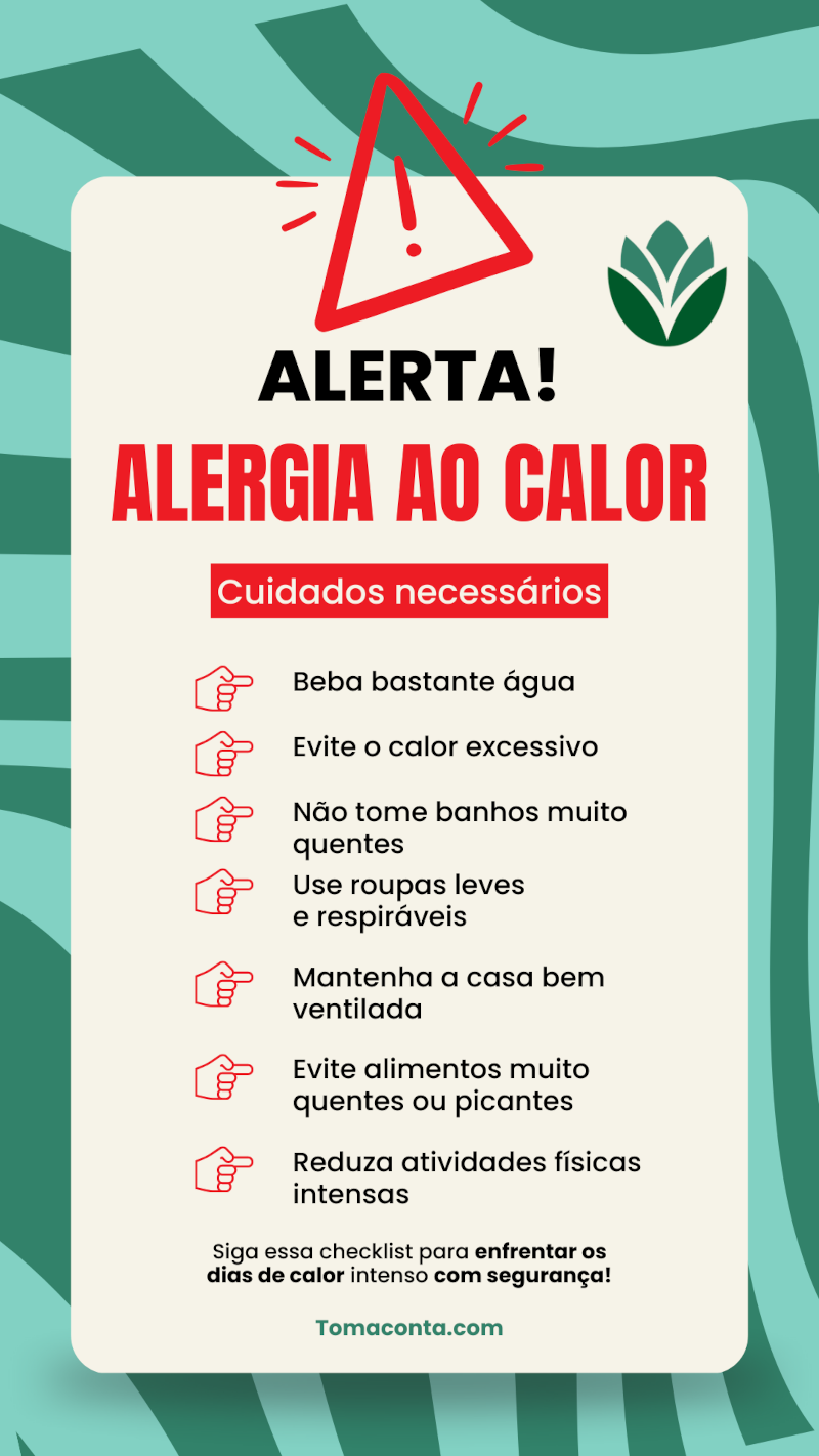 Infográfico sobre cuidados necessários para fazer face a alergia ao calor.