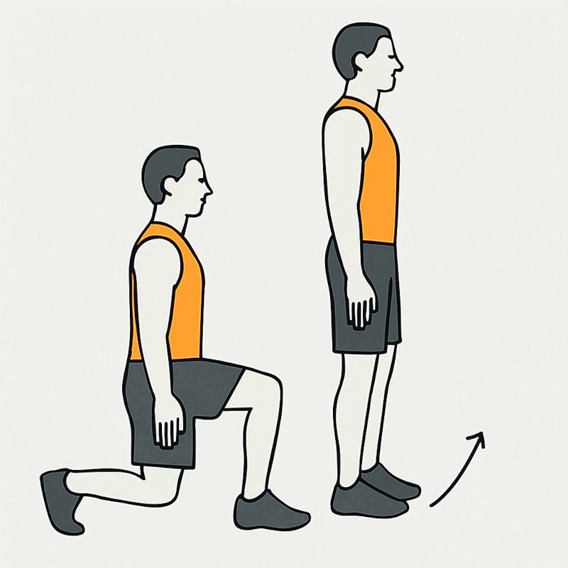 Desenho com figura de homem de camisola laranja a fazer o movimento do lunge durante treino Tabata.