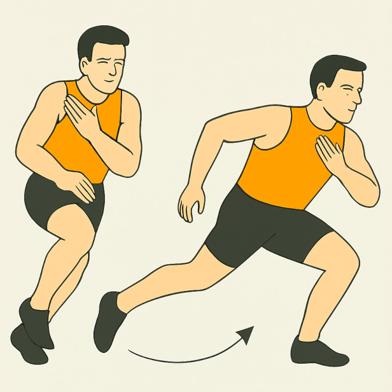 Desenho com figura de homem de camisola laranja a fazer saltos laterais durante treino Tabata.